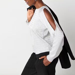 Worthington Womens Boat Neck Long Sleeve Blouse, Silver Size Small